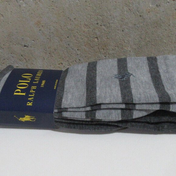 Polo Ralph Lauren Mens Trouser Dress Socks Grey / Grey Striped and Solid 3 pack - Picture 4 of 4
